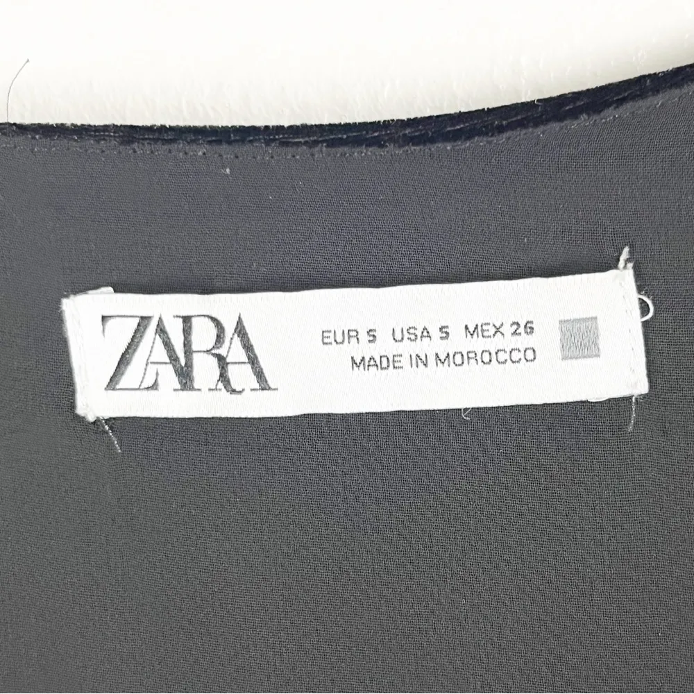 ZARA Black Floral Sheer Long Cuff Sleeves Velvet Velour Ruffle Trim Dress Small - Image 3