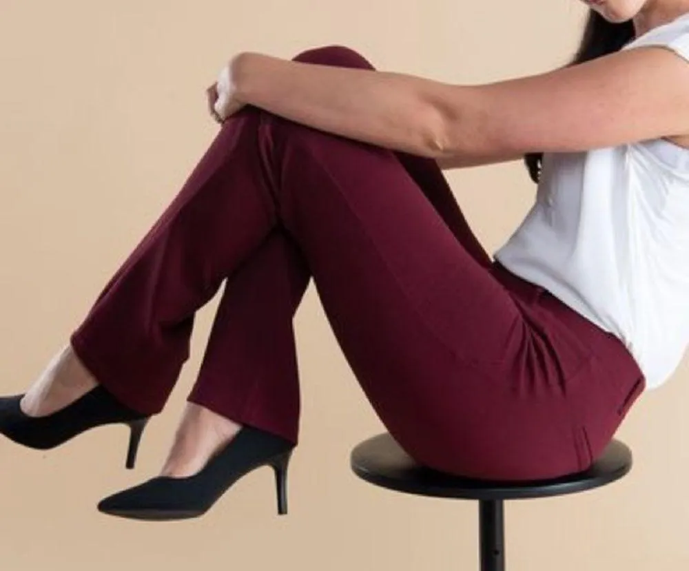 Betabrand Two Pocket Dress Pant Yoga Pant Bootcut Size Medium Long Tall burgundy - Image 3