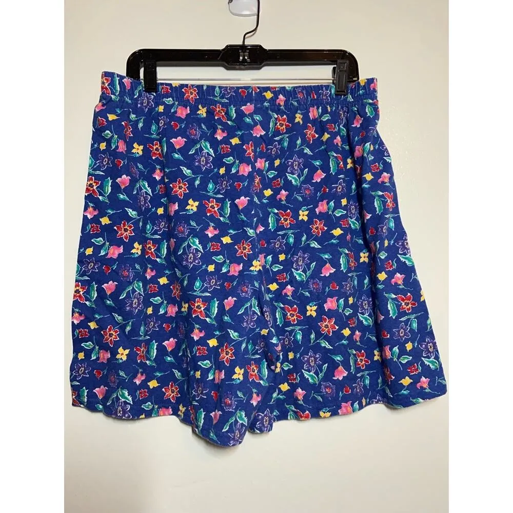 Vintage Sleep Shorts Blue Floral Print Hanes Her Way 100% Cotton XLarge Size XL - Image 4