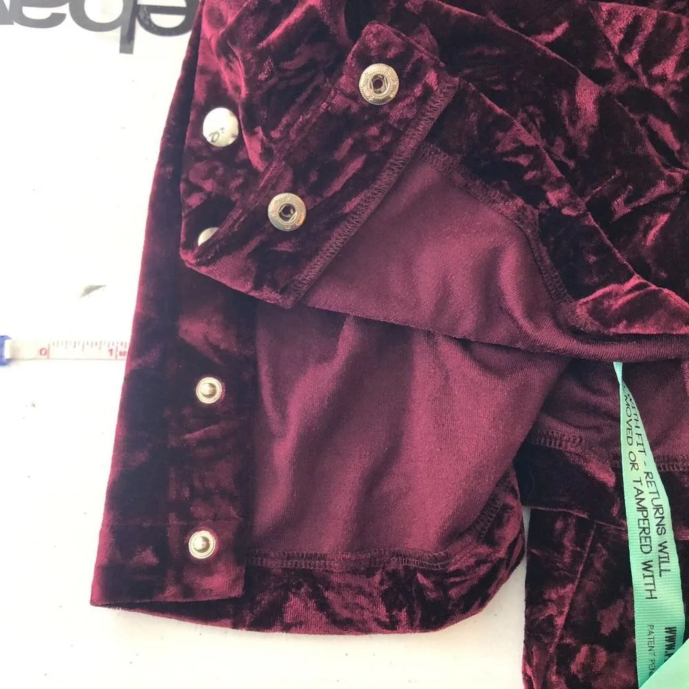 Mistress Rocks Women's Wide Leg Pants Plum Crushed Velvet Side Snap Burgundy S - Image 5