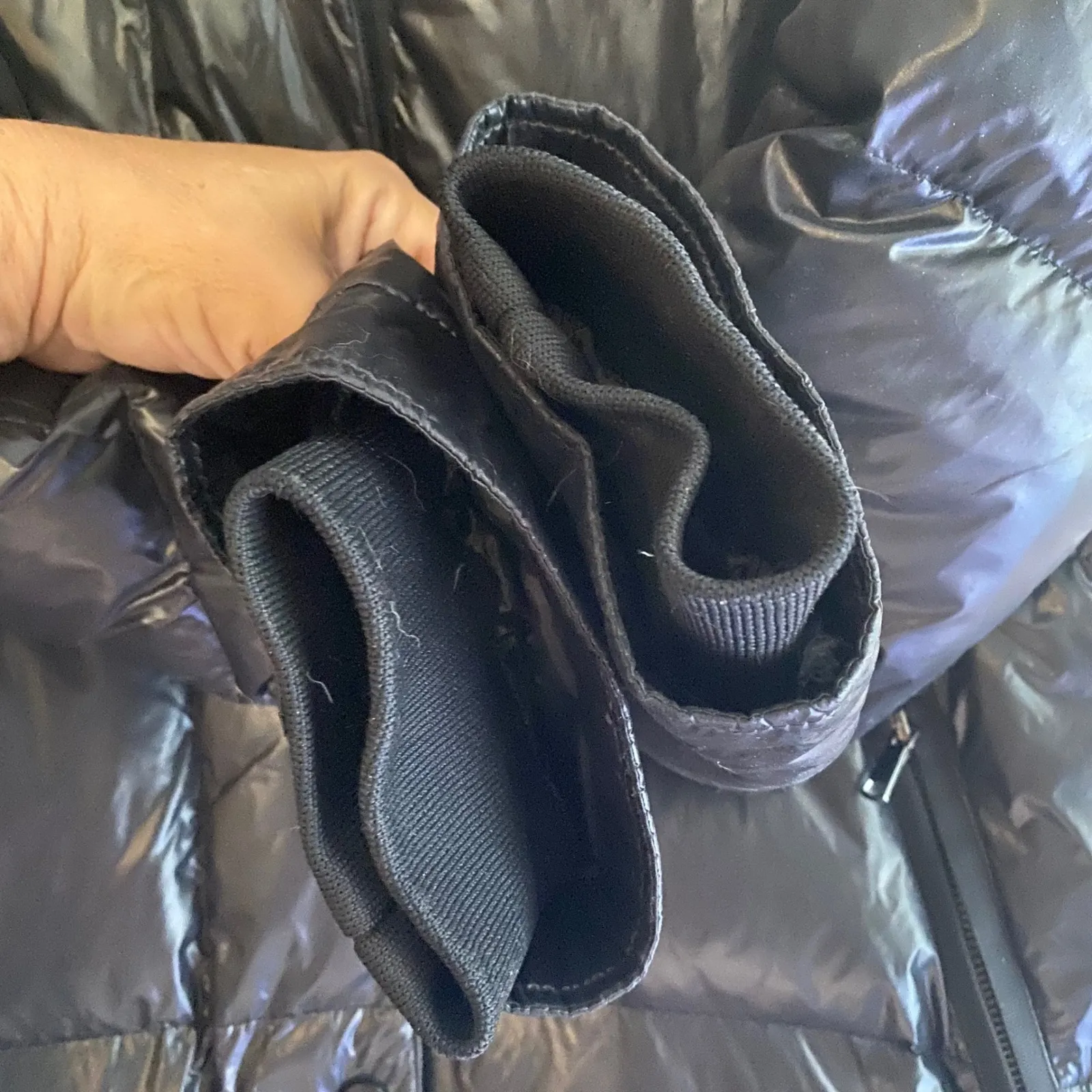 Zara Woman‎ Down Puffer Coat Black Faux Fur Trim Hooded Longline Jacket Large - Image 11