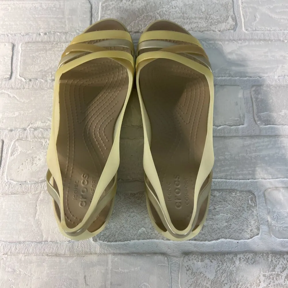 Crocs Flats Sandals Women 10 Jelly Creamy Yellow Slip On Strappy Open Toe Cutout - Image 4