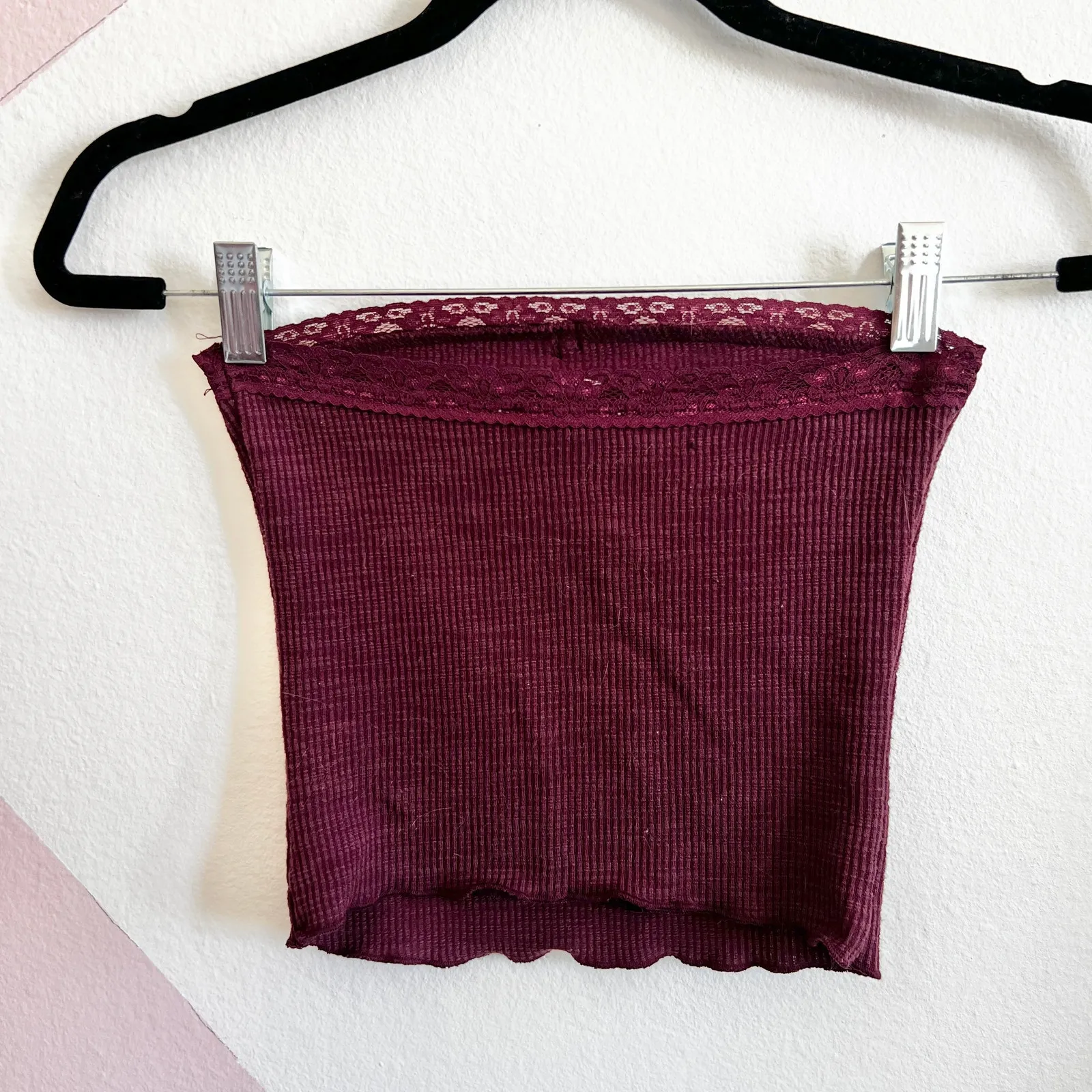 Lace Trim Tube‎ Top, Coquette Indie Sleaze Soft Girl Tumblr Romantic Goth XS - Image 2
