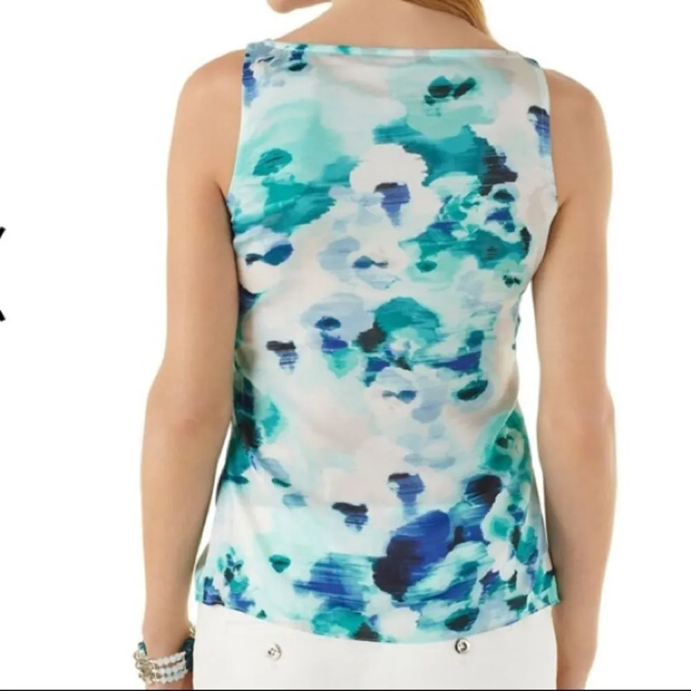 Blue & White Watercolor Print Ruffle Sleeveless Top- White House Black Market M - Image 7