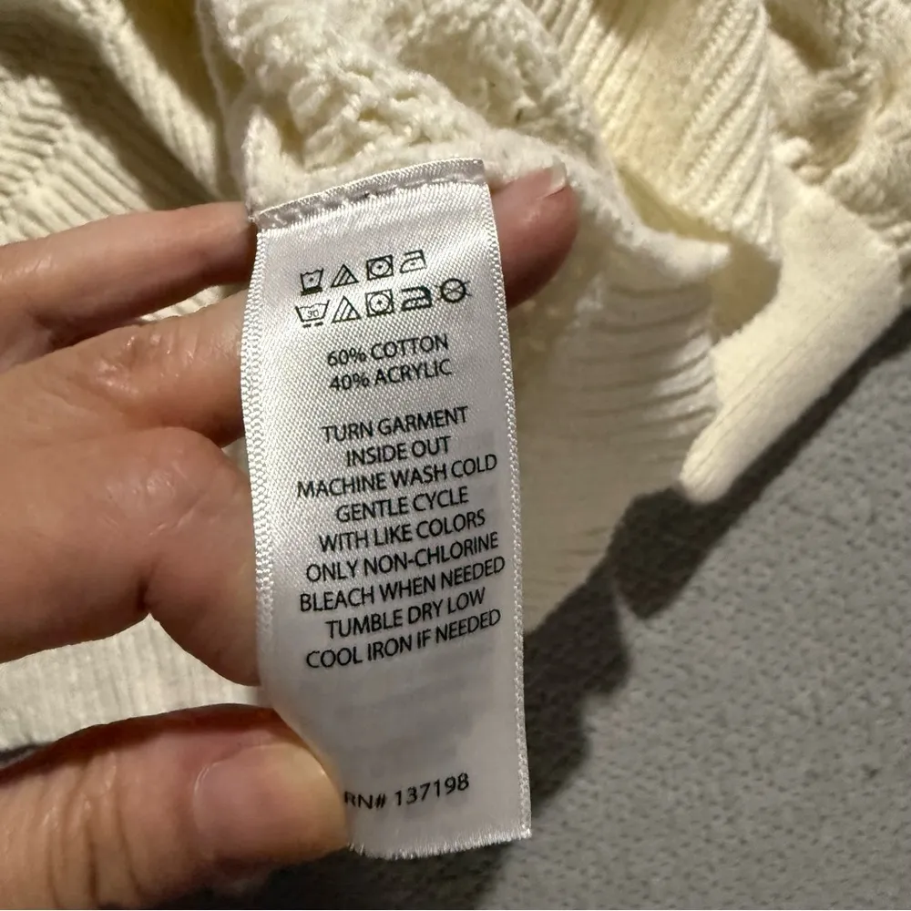 Rachel Zoe  Collared Cream Pointelle Knit Pullover Polo Sweater Size Large EUC - Image 4