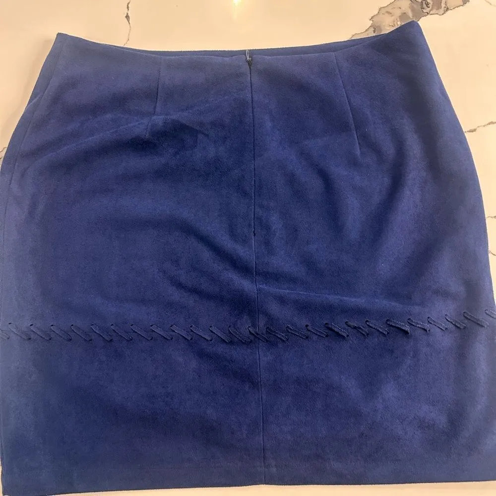 Blue Suede Embroidered Mini Skirt Lulus - Image 4