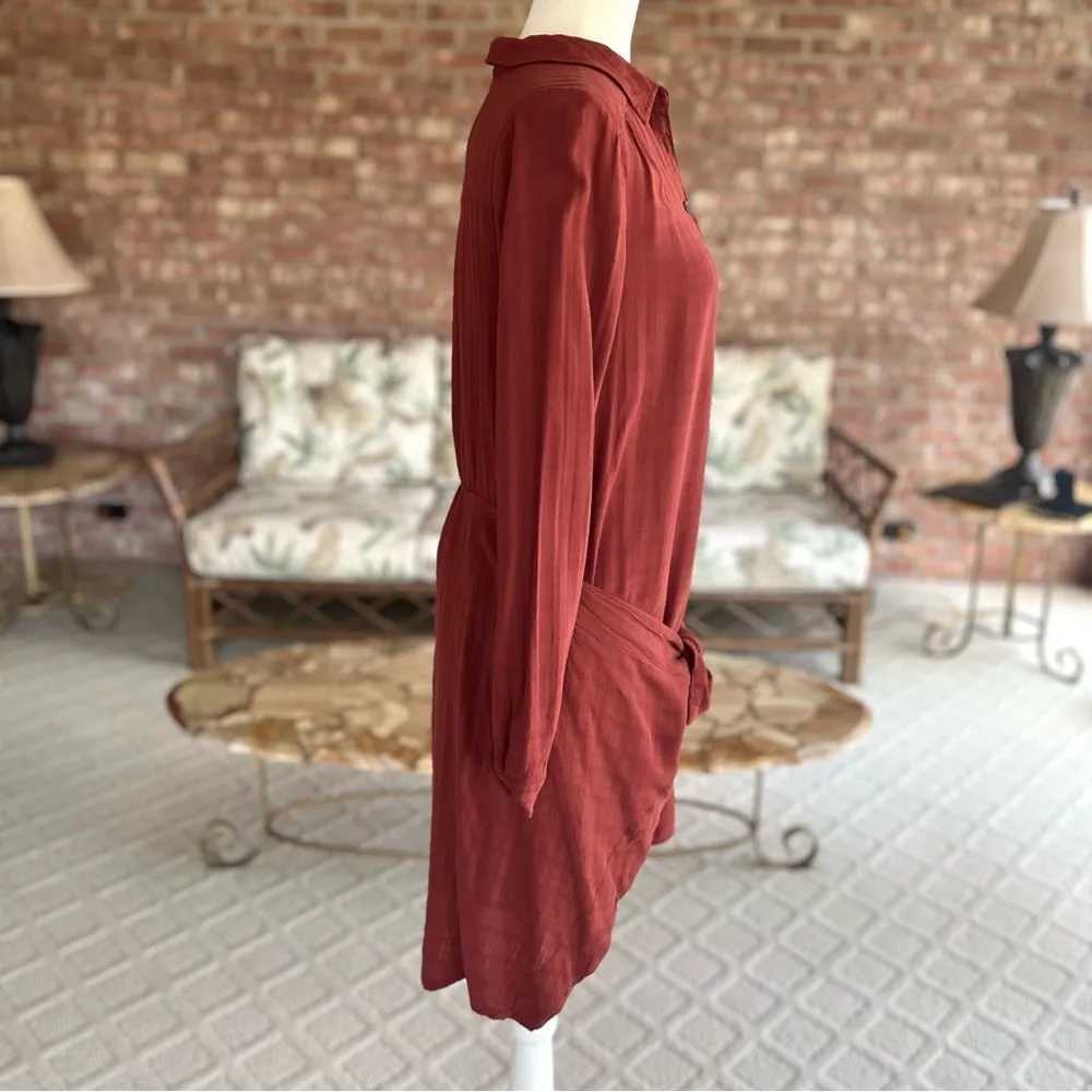 Maeve Anthro Shirt Dress Bloomsbury Rust Tie Front 6 Relaxed Boho Chic Trendy - Image 12