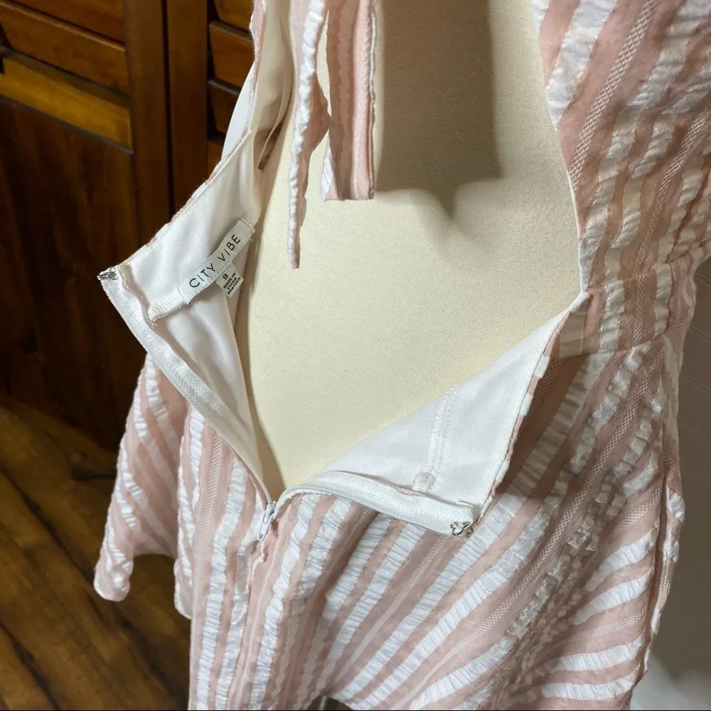 City Vibe Stripe Bow Fit & Flare Pink Dress - Image 6