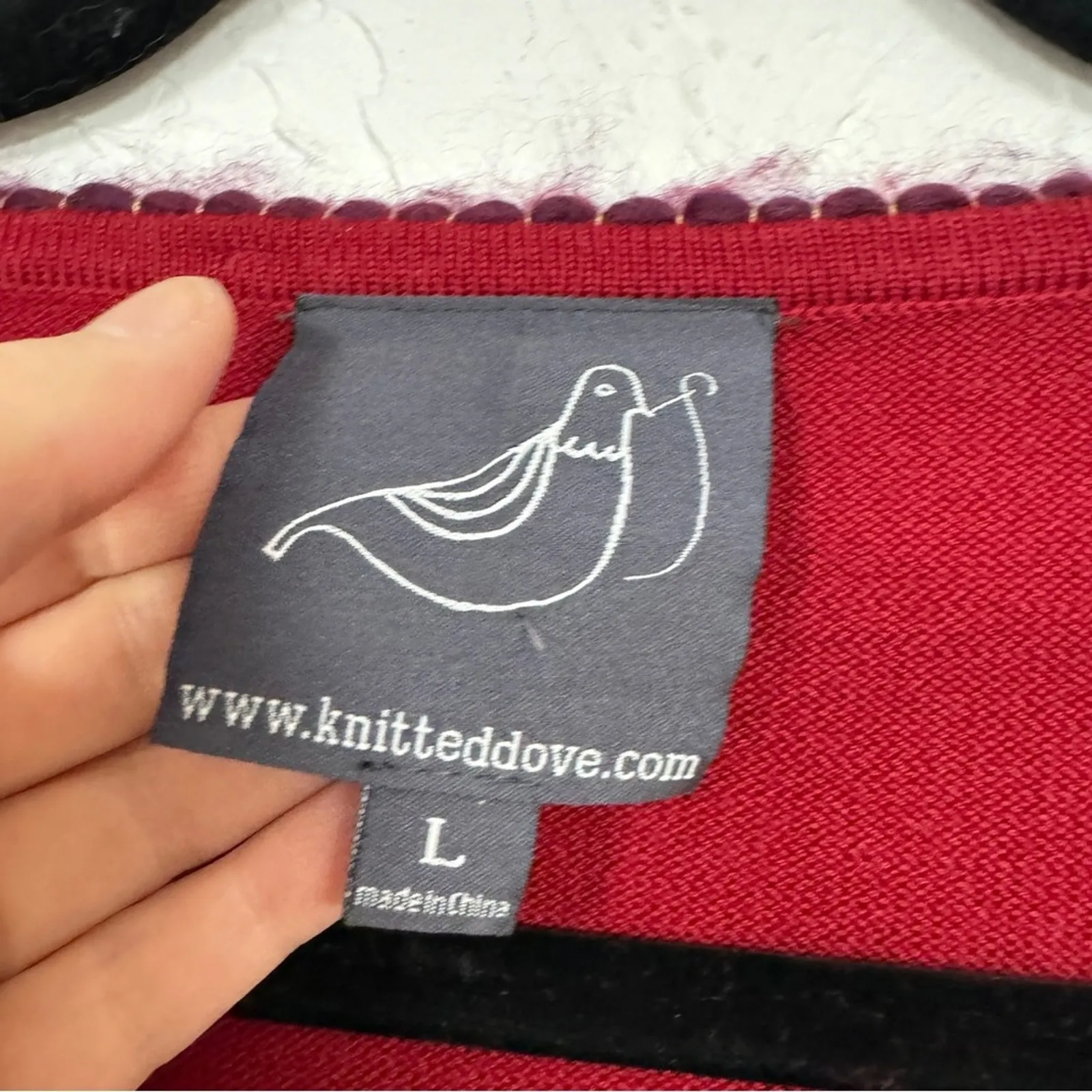 Knitted Dove Red Beaded Cardigan Sweater Womens L Cropped Preppy Coquette Boho Size L - Image 3