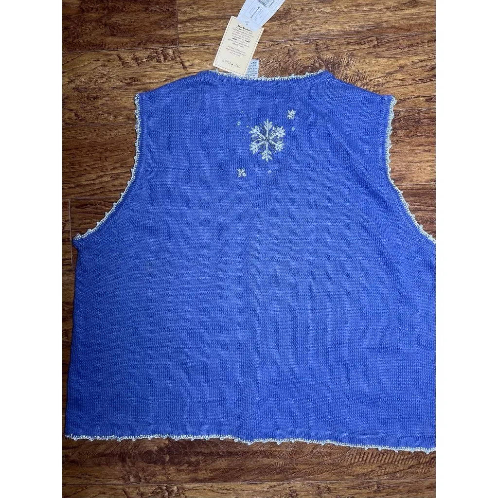 Vintage Plus Size Blue Snowflake Vest 22/24W Sequins Beads Winter Holiday NEW - Image 2
