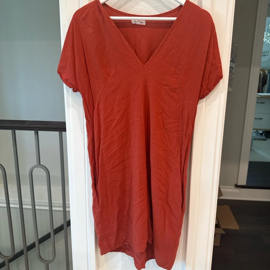 Raven & Lily Rust V-Neck Shift Dress | Size Small | Minimalist & Comfy - Image 2