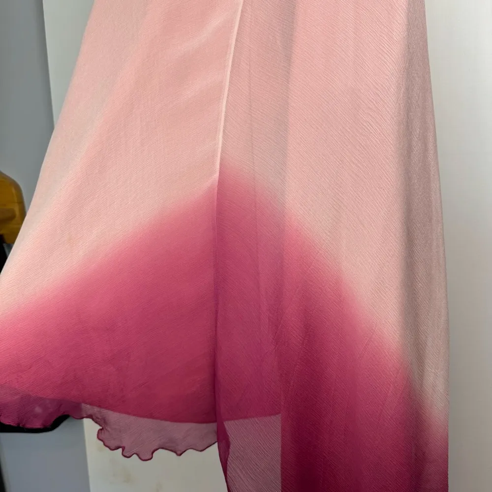 Vintage Y2K Express Sz 6 Pink Silk Ombre Slip Dress Asymmetrical Chiffon - Image 13