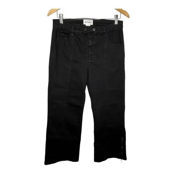 For the Republic Wide Leg Jeans High Rise Zipper Ankle‎ Black Women Size 8 - Image 2