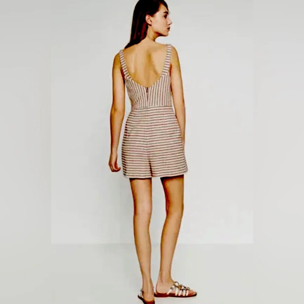 Zara Cream Embroidered Cutout Romper Dress Aztec Pattern Print - Image 4