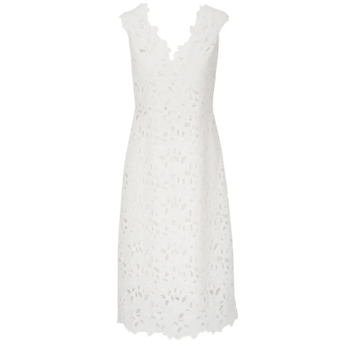 Vince White Gesso Eyelet Lace Embroidered V-Neck Sheath Midi Dress, sz 6 NWT - Image 2