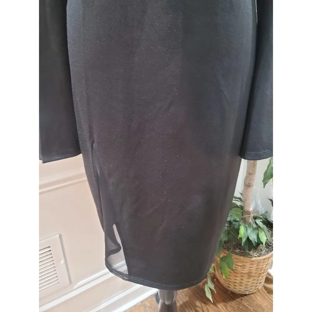 auum Women Black Solid Polyester Mock Neck Long Sleeve Knee Length Dress Size XL - Image 4