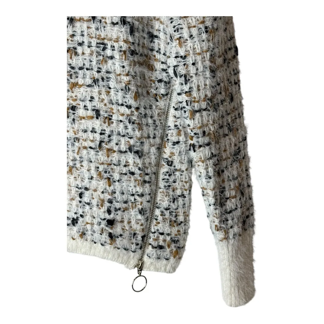 Bobeau Sweater Women XS Ivory Black Tweed‎ Knit Side Zip Crew Neck Pullover NWT - Image 5