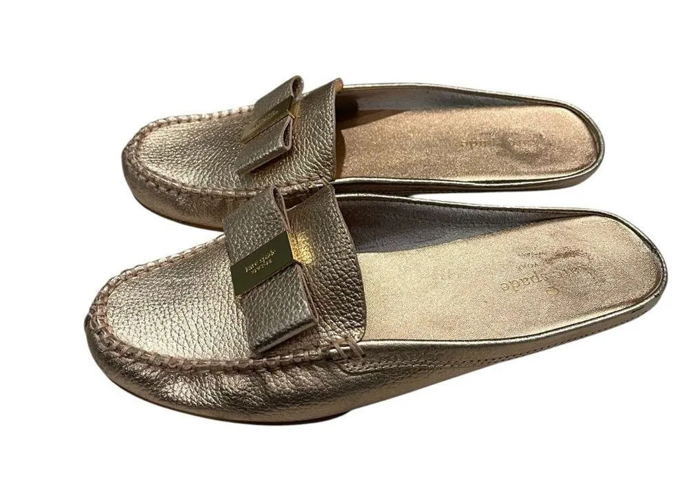 Kate Spade Leather Mules Gold Metallic Slip On Flats, Sz 7 - Image 4