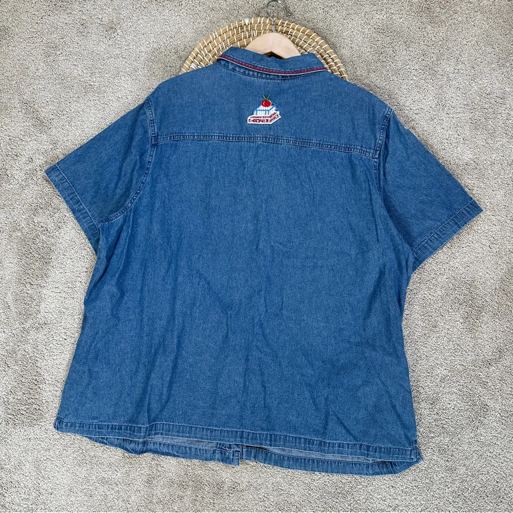 White Stag Vintage Denim Button Down Shirt Cherry School Embroidered 22W/24W - Image 7