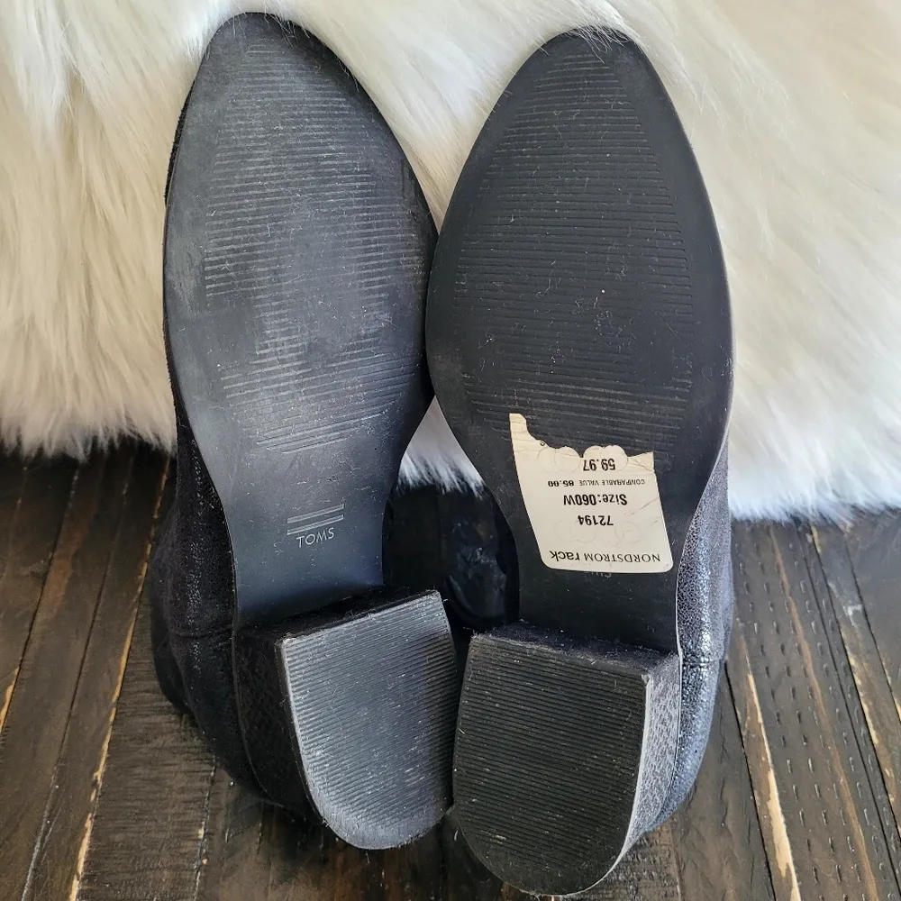 Toms Loren Black Shiny Textile Snake Heel Ankle Boots Women's Size 6 - Image 9