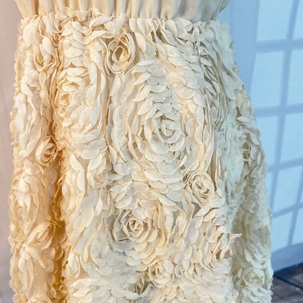 A’Reve vintage Anthropologie ivory blush 3D floral textured dress size large - Image 6