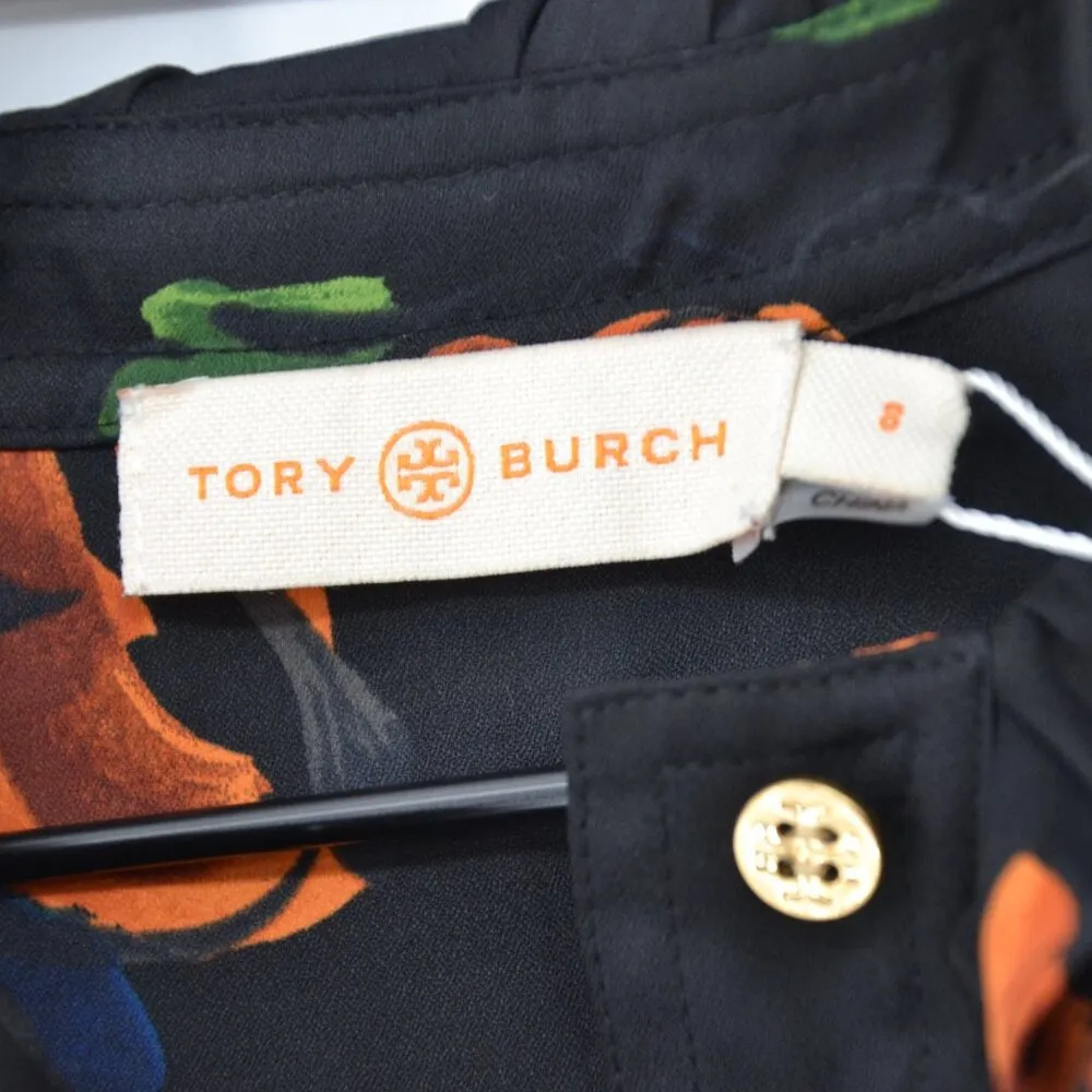 NEW Tory Burch Cora Long Sleeve Dress Asymmetric Hem Ceramic Bouquet Floral 8 - Image 6