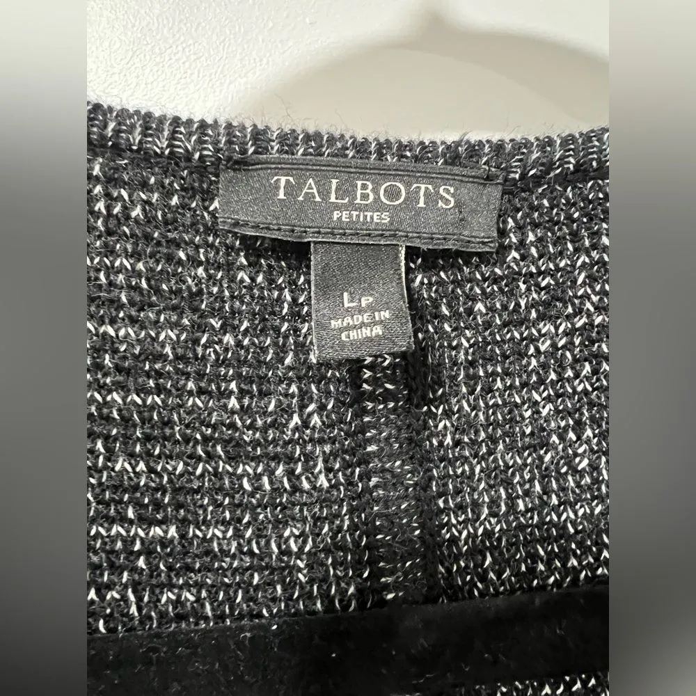 Talbots Petite Large Heathered Black White Knit Full-Zip‎ Cardigan Jacket - Image 6