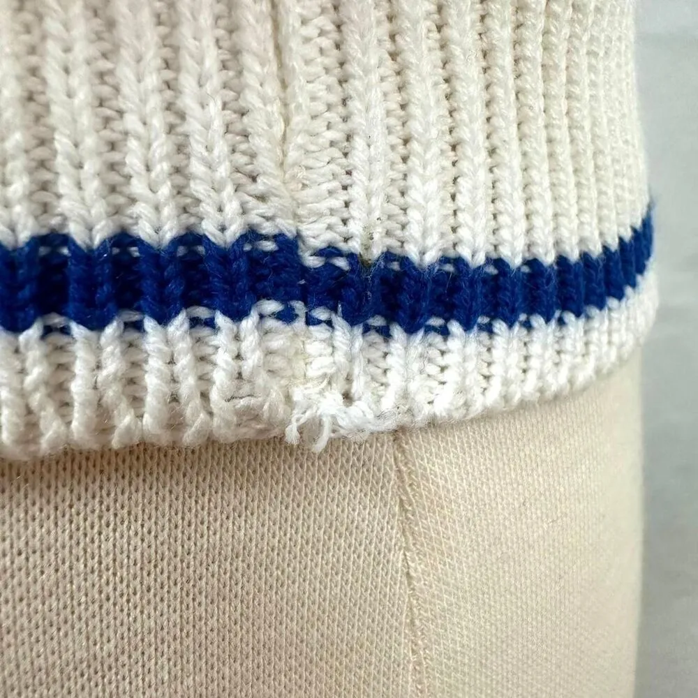 CAPE COD SPORTSWEAR 80s Vintage Cream Blue Floral Embroidered Knit Sweater Sz M Size M - Image 4