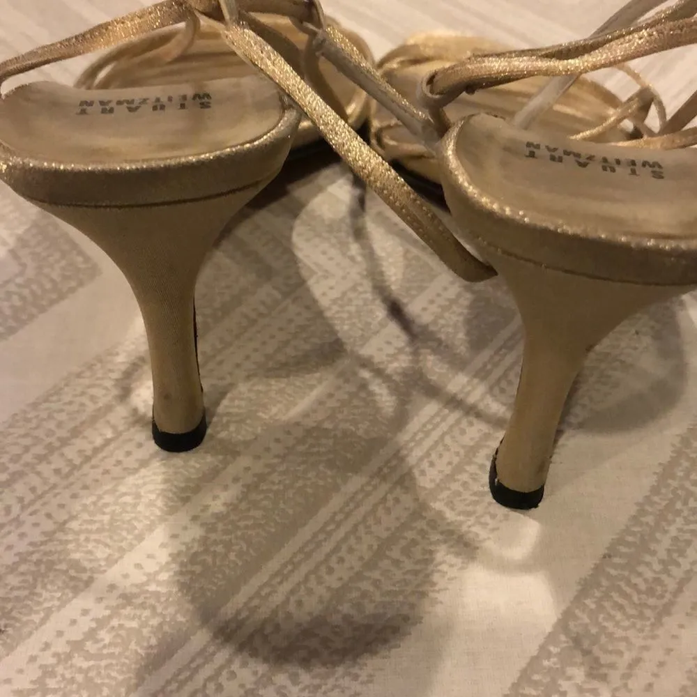 Stuart Weitzman Gold Strap Slingback Formal Heels - Image 4