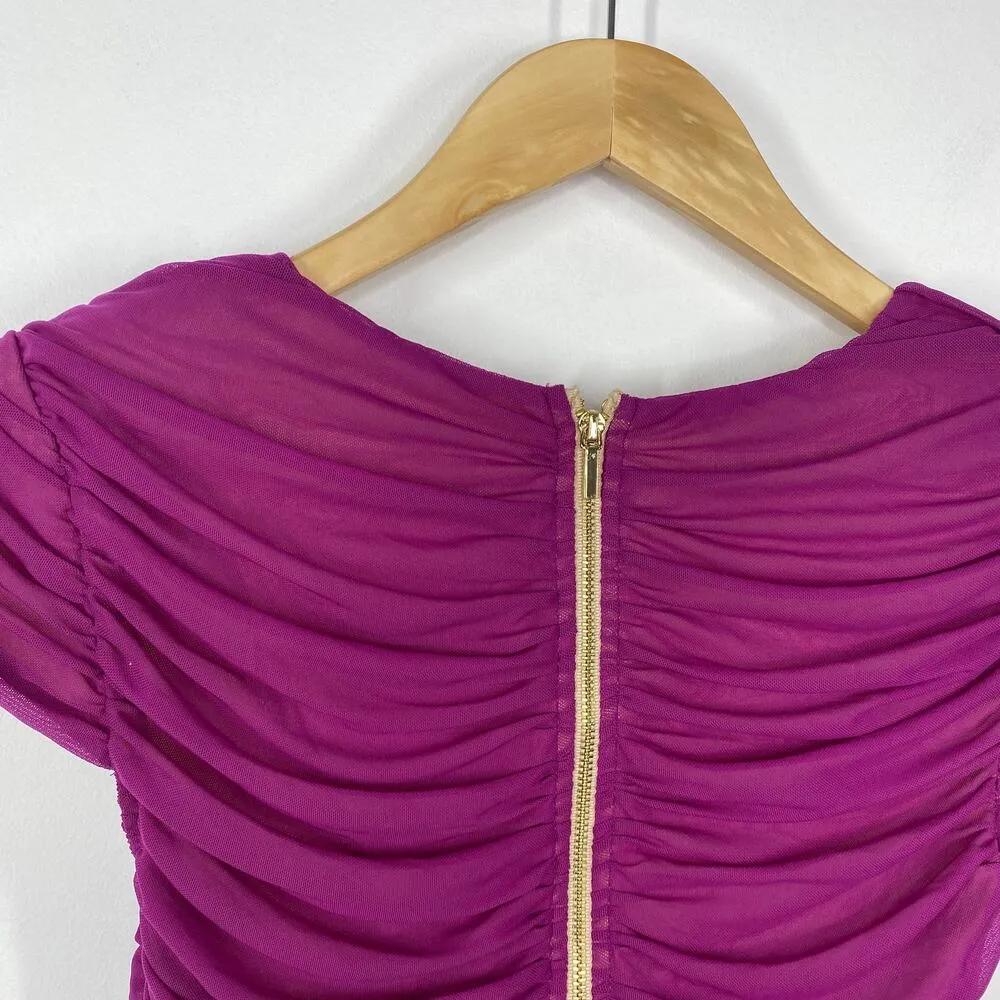 RYSE The Label Womens Maxi Dress Size XS Magenta Purple Keira Mesh Ruched Gown - Image 7