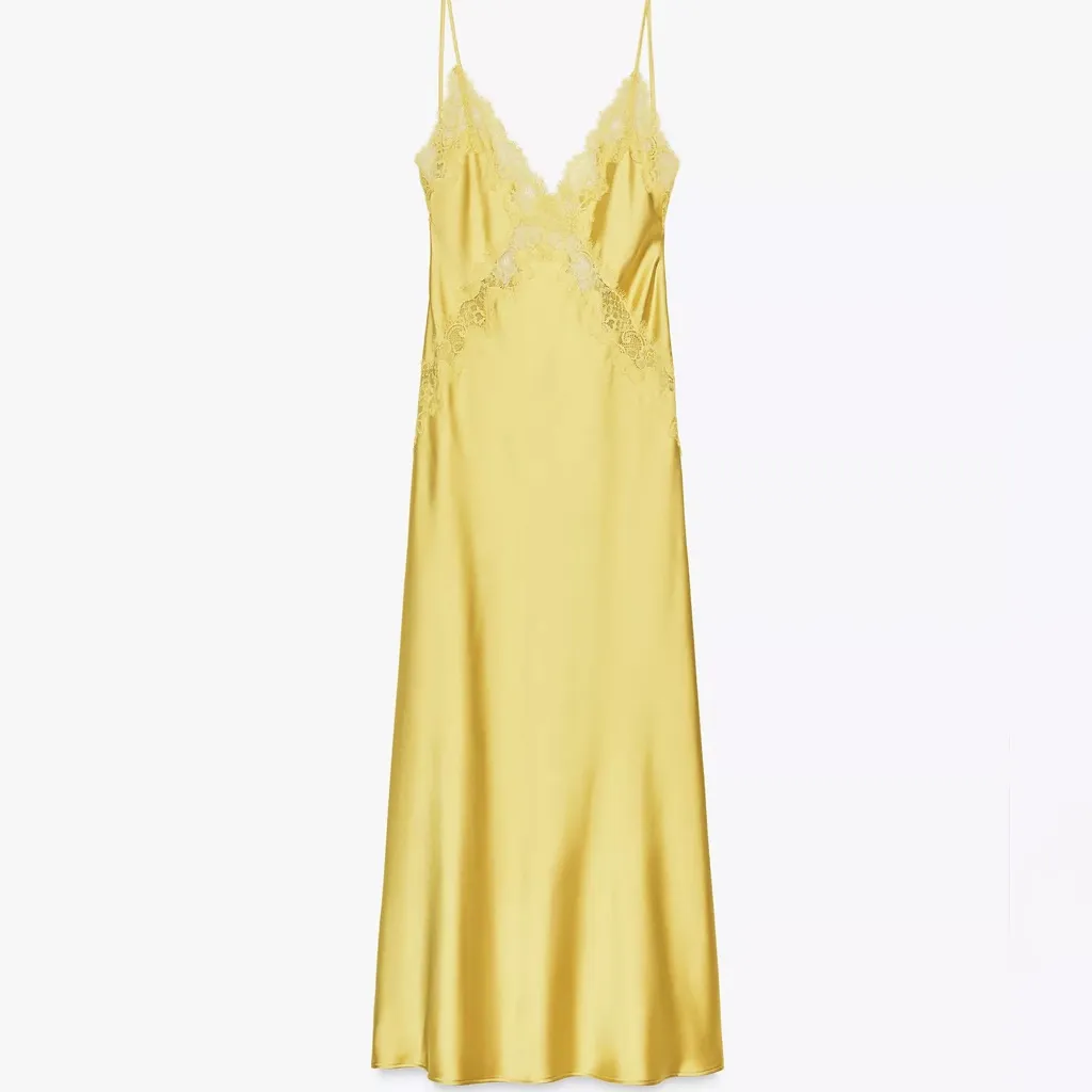 Zara Women's SATIN LACE MIDI DRESS XS - Image 3