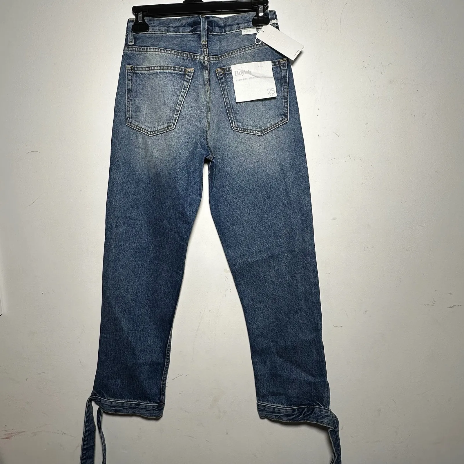 Boyish Avery High Rise Straight Leg Jeans Rear Window Wash Tie Ankle Womens 25 - Image 2