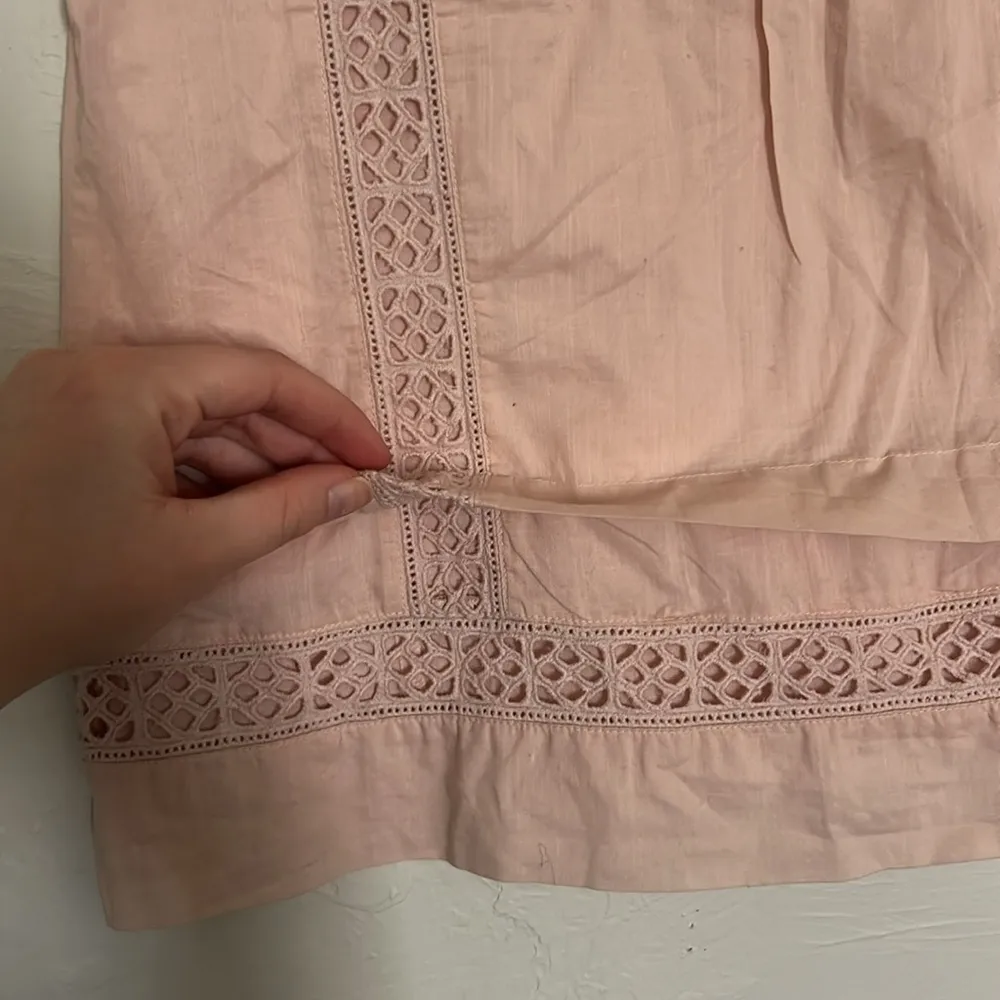 Women's Pink Coquette Lace Trim Top Cotton & Linen Blend - Image 6