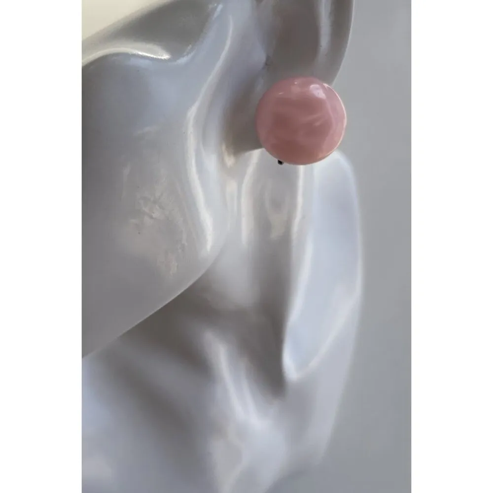 Vintage Pink Lucite Textured Moon Glow Clip On Earrings Jewelry Lightweight - Image 2