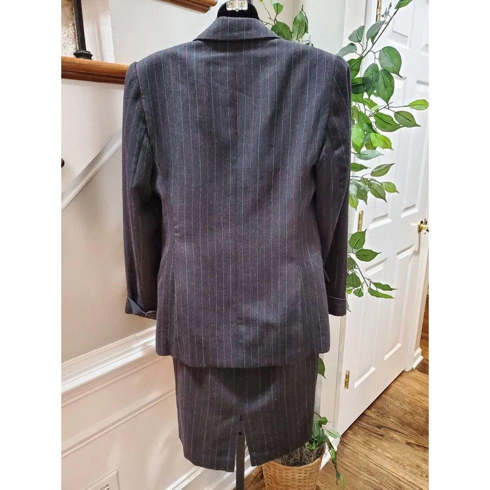 Randy Kemper Women Black Striped Wool Single Breasted Blazer & Skirt 2 Pcs Suit Size M - Image 8