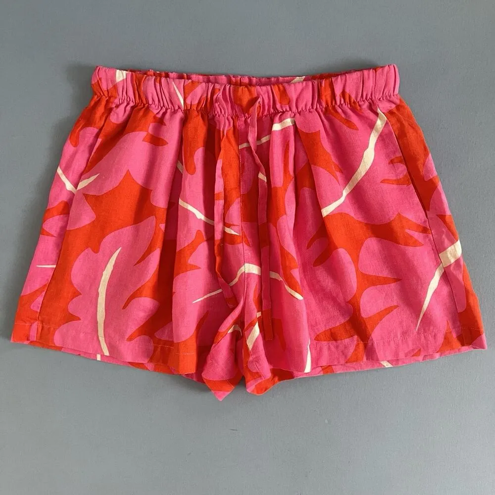 Trovata Birds of Paradis Ione Pink Palm Linen Shorts Size M - Image 5