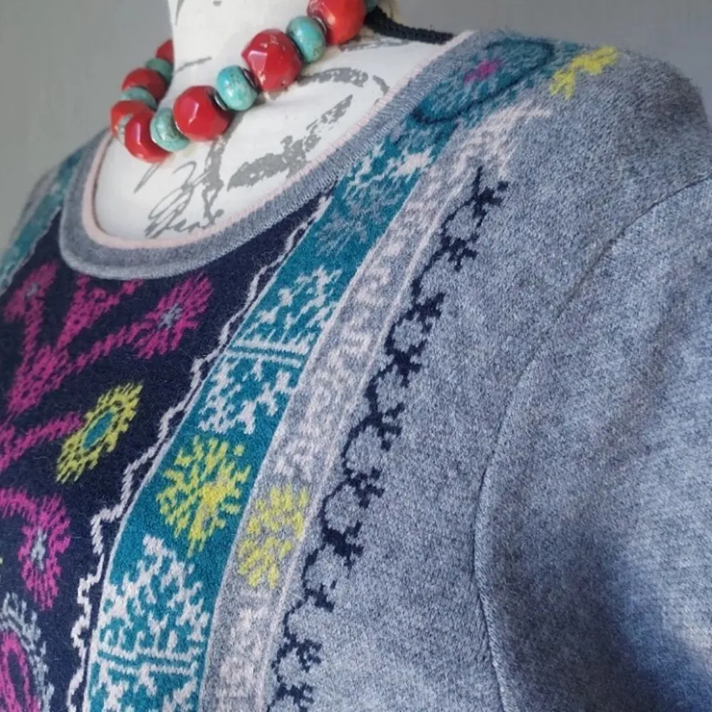 Akemi+Kin Anthropologie Kaleidoscope Sweater Dress Short Sleeve Floral Gre Sz.Xs - Image 6