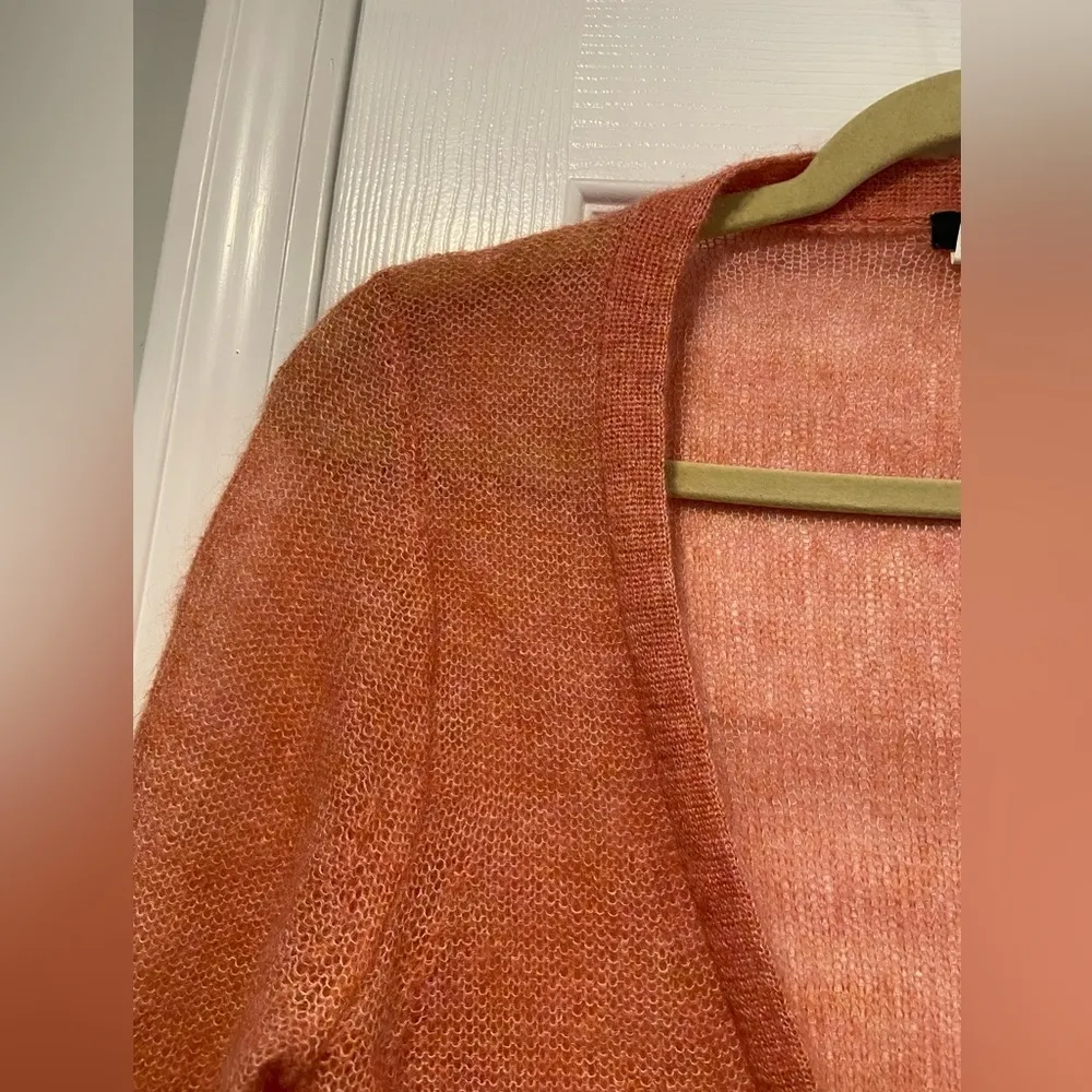 J. Crew Size S Coral Pink Sheer Lightweight 3/4 Sleeve Mohair Button Cardigan - Image 4