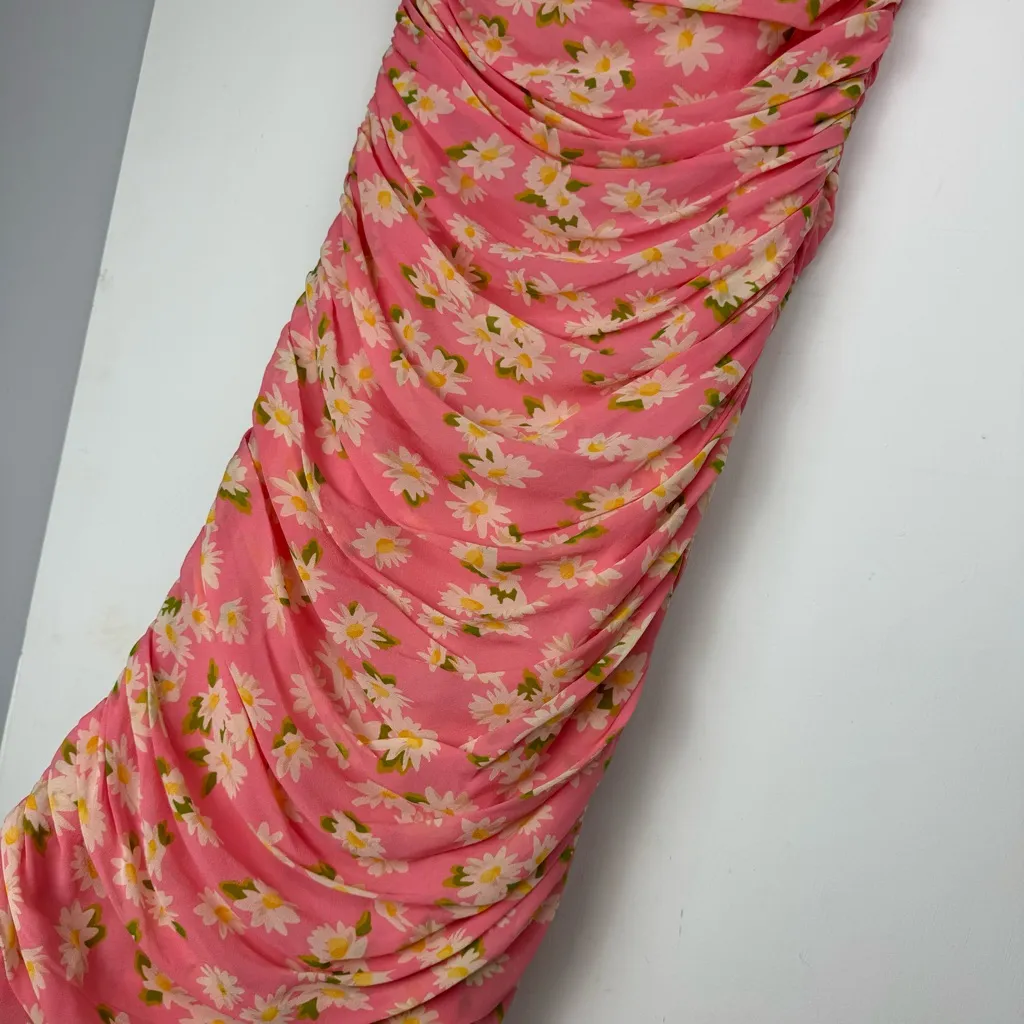 Moschino Floral Daisy Print Strapless Dress Sz 8 Pink Ruched Bodycon - Image 7