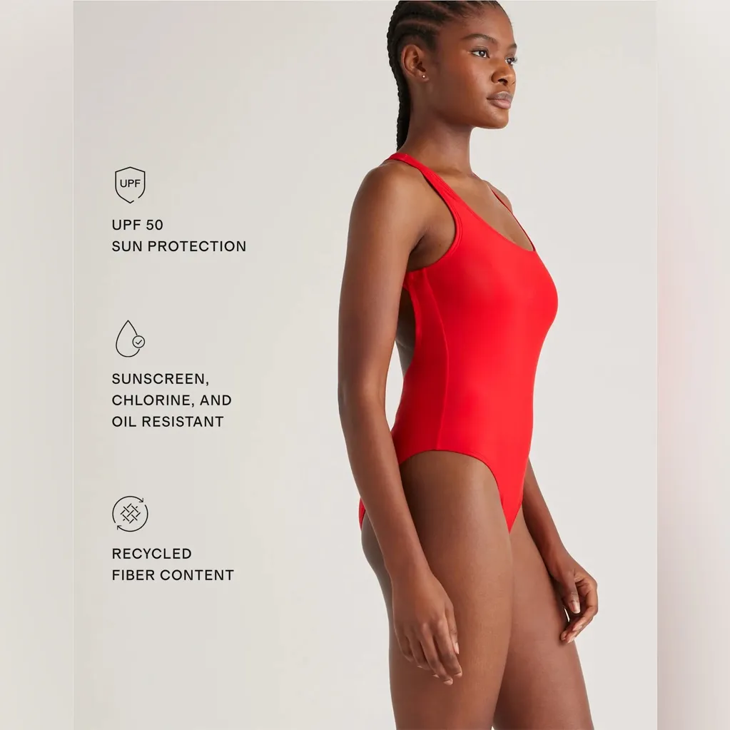 NWT Quince Italian Cross-Back One-Piece Swimsuit – Red, Size S - Image 4