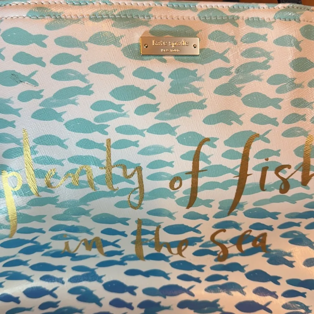 Kate Spade Make a Splash Plenty of Fish in the Sea Blue Green Leather Tote Purse - Image 7