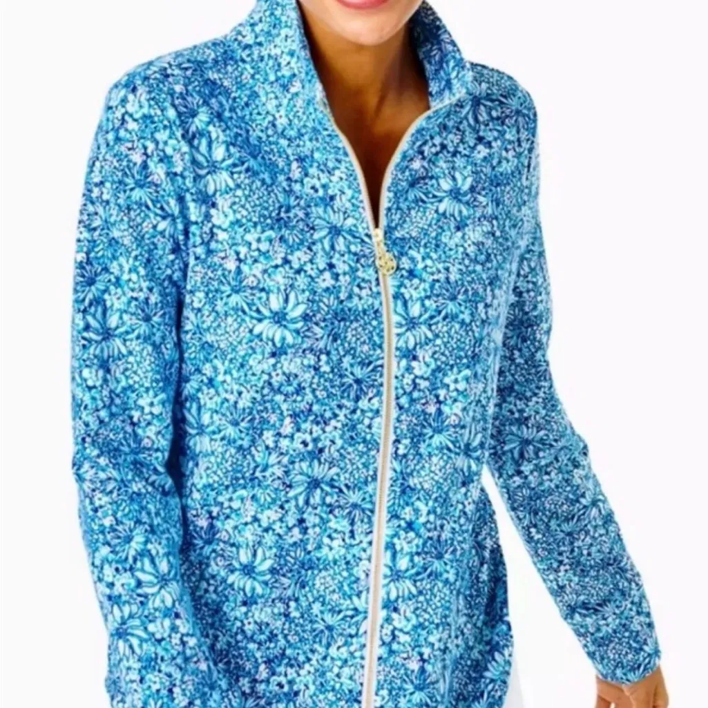 Lilly Pulitzer Leona UPF 50+ Zip Front Terry Jacket Cumulus Blue NWOT XL - Image 2