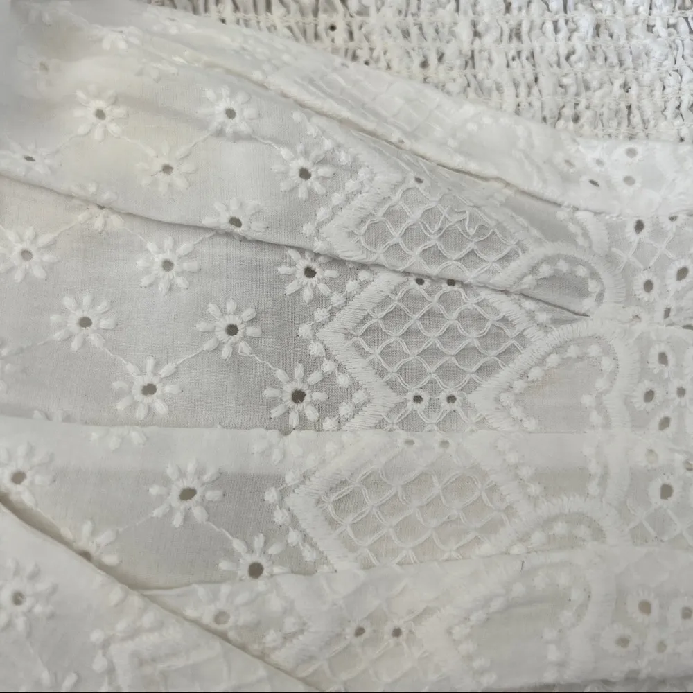 For Love And Lemons Charlotte Eyelet Wrap Tie Crop Top in White - Image 5