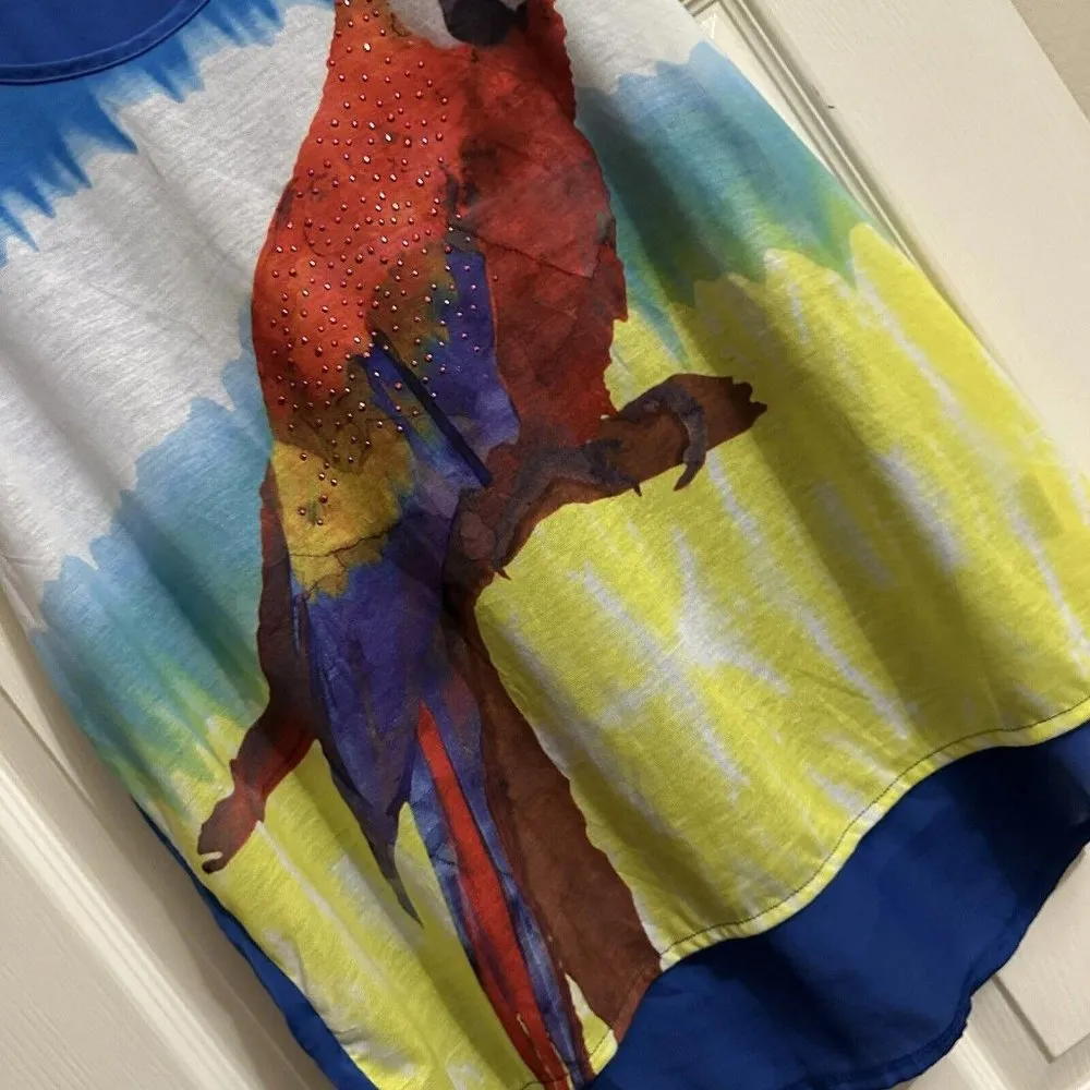 Lucky Brand Women’s Plus Size 1X 16W  Sleeveless Tank Blouse Parrot Rhinestone - Image 4