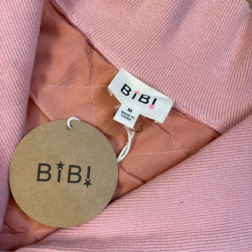 BiBi Oversized Quilted High Low Quarter Zip Long Sleeve Sweatshirt Medium Salmon Pink - Image 9