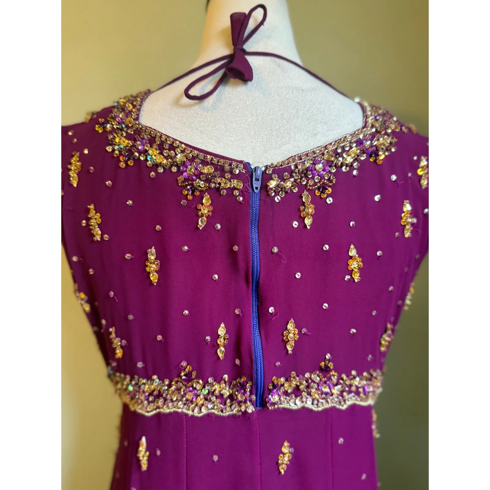 Beaded Embellished Purple Midi Dress Party Formal Gown Anarkali fairy boho bling - Image 5