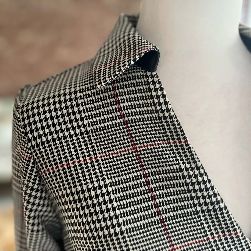 Zara Dress Houndstooth Plaid Mini Faux Leather Zipper XS A-line Casual Party Mod - Image 4