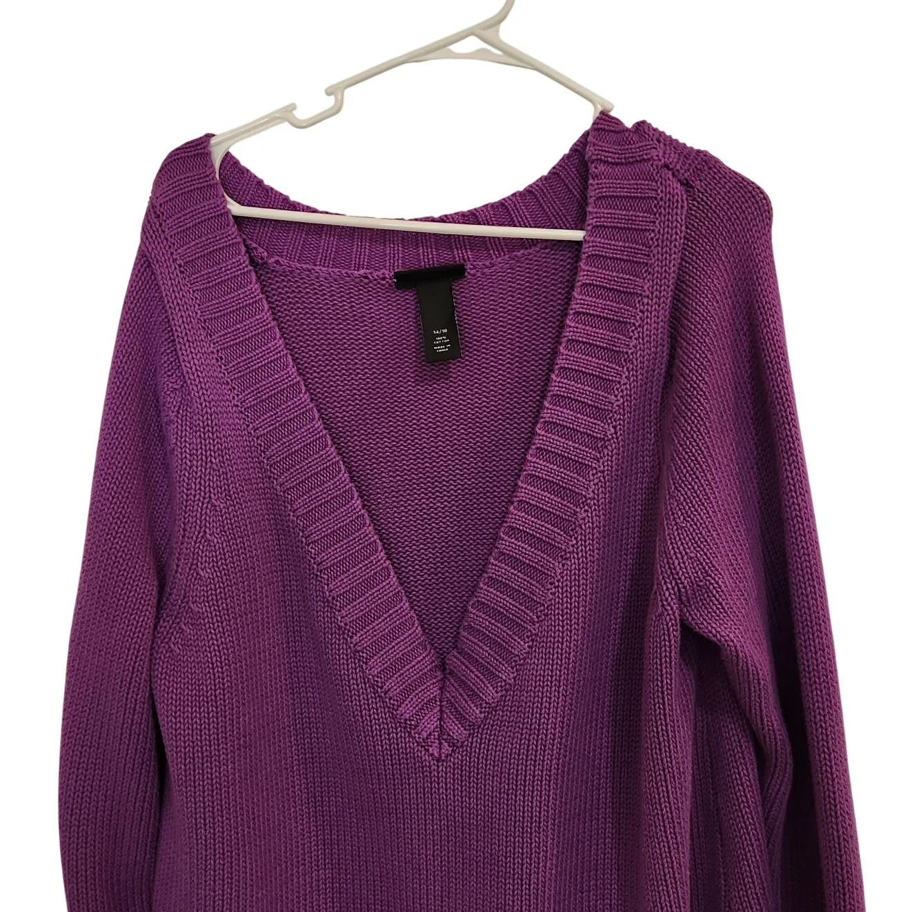 Lane Bryant Purple Knit Casual Classic Long Sleeve V-Neck Pullover Sweater 14/16 - Image 3