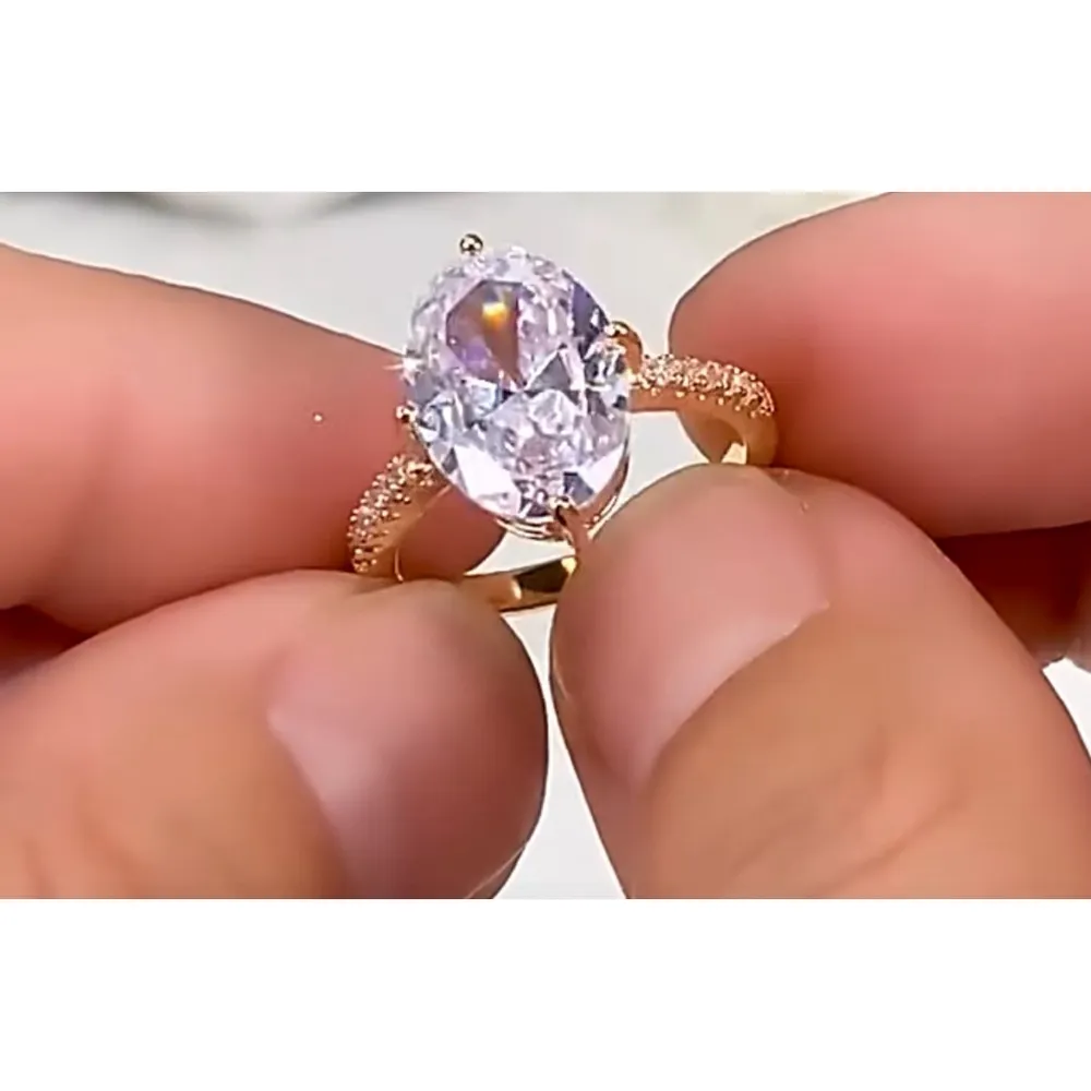 NEW Women's 6Ct Yellow Gold Plated Silver Oval Simulated‎ Diamond Ring - Image 6