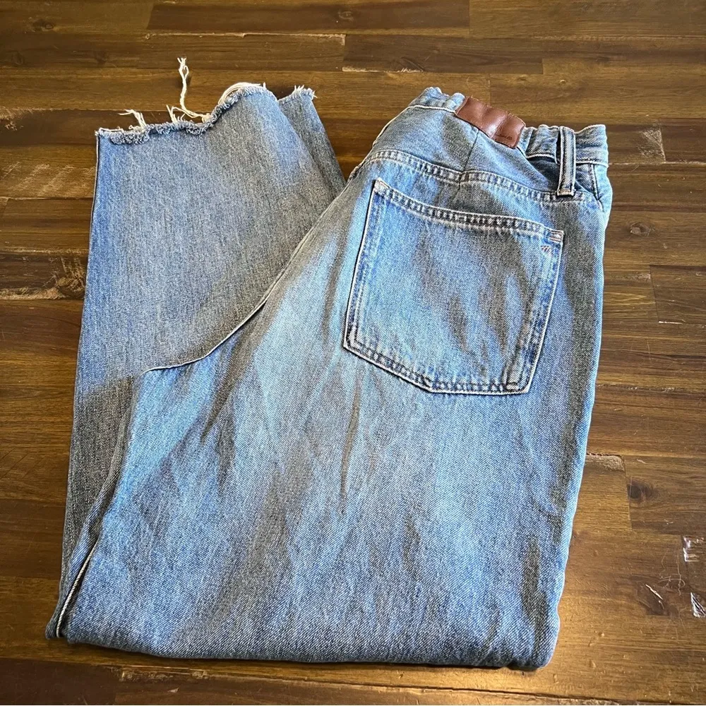 Madewell Dad Jeans Blue Denim Baggy Straight Wide High Rise Distressed Hem 30 - Image 11